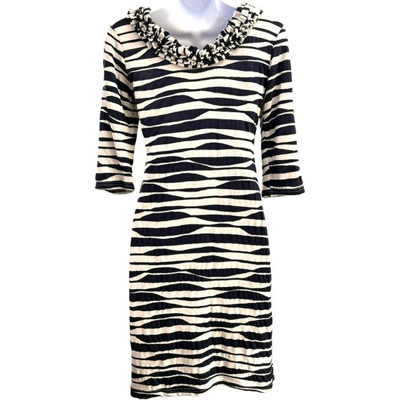 Sara Campbell Women's Black White Zebra Printed Dress Size XS Knit Ruffle Collar - Picture 4 of 6